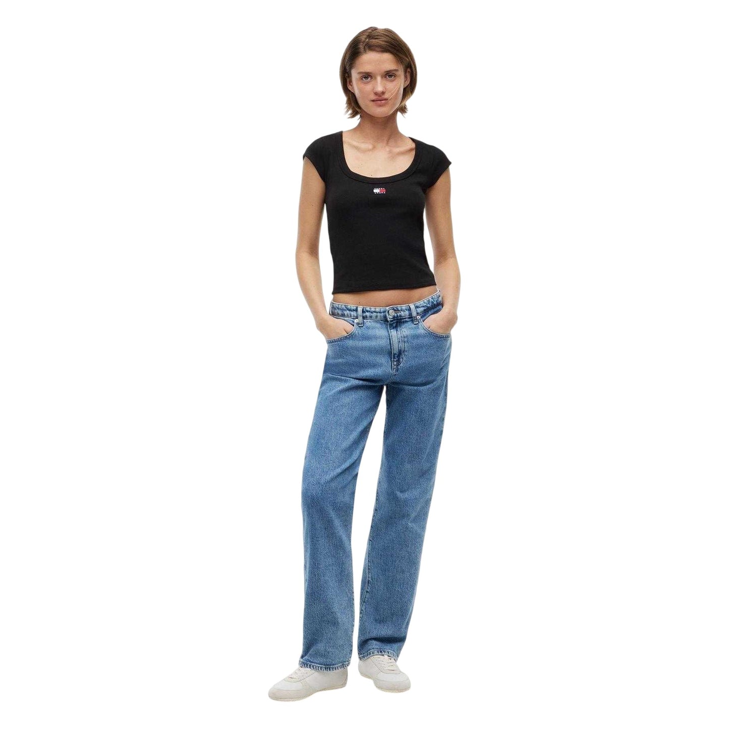 Black - Lifestyle - Tommy Jeans Womens-Ladies Embroidered Logo Slim T-Shirt