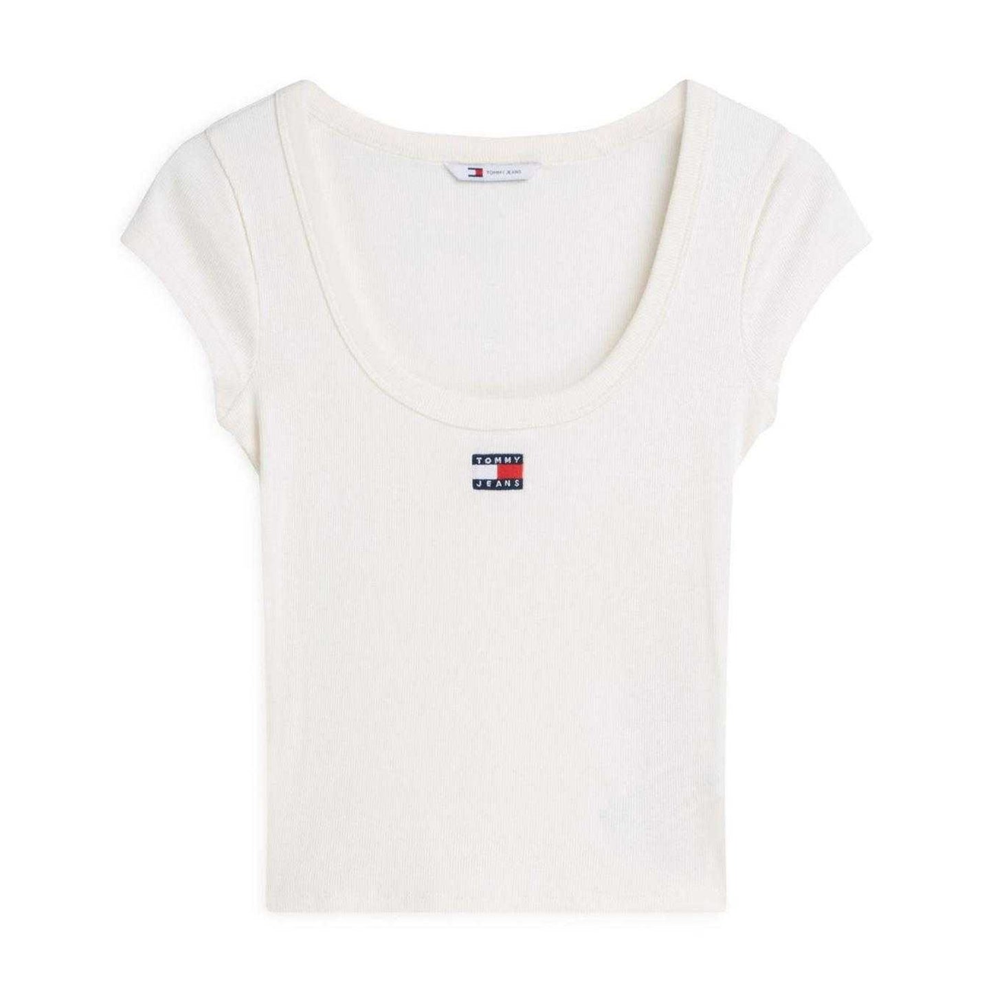Antique White - Front - Tommy Jeans Womens-Ladies Embroidered Logo Slim T-Shirt