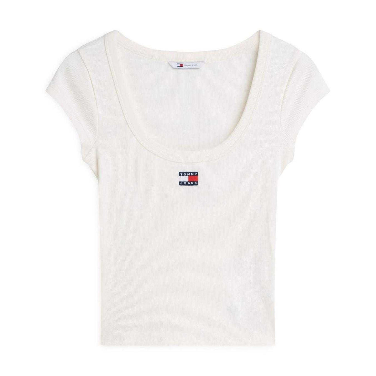 Antique White - Front - Tommy Jeans Womens-Ladies Embroidered Logo Slim T-Shirt