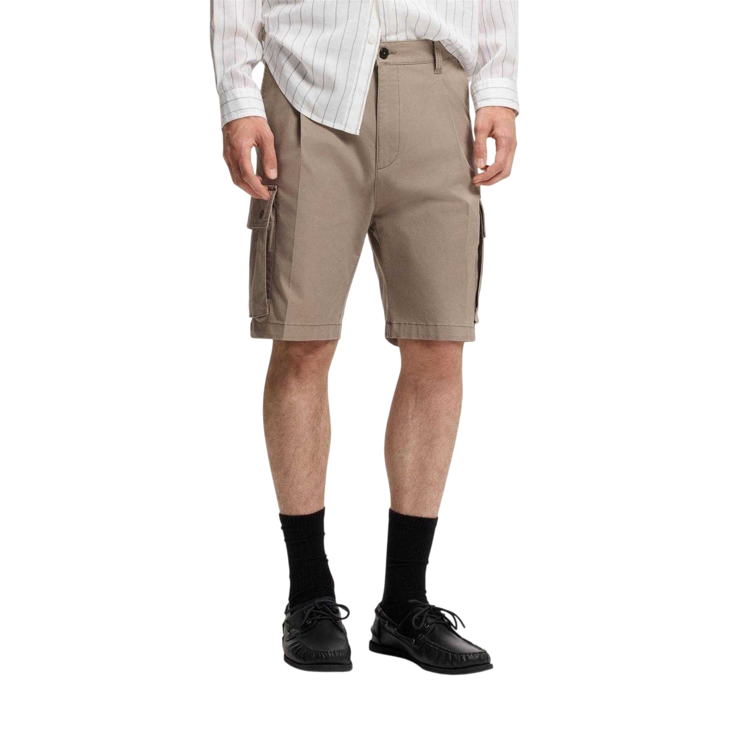 Brown - Side - Hugo Mens Stretch Cargo Shorts