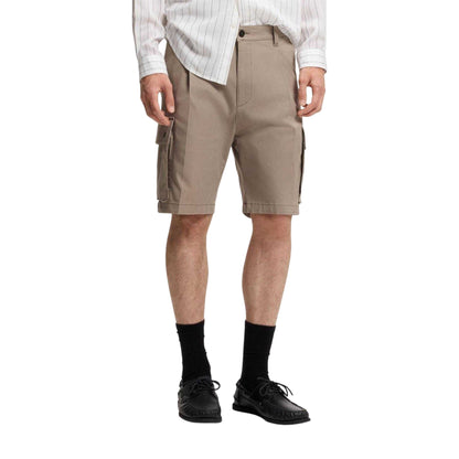 Brown - Side - Hugo Mens Stretch Cargo Shorts