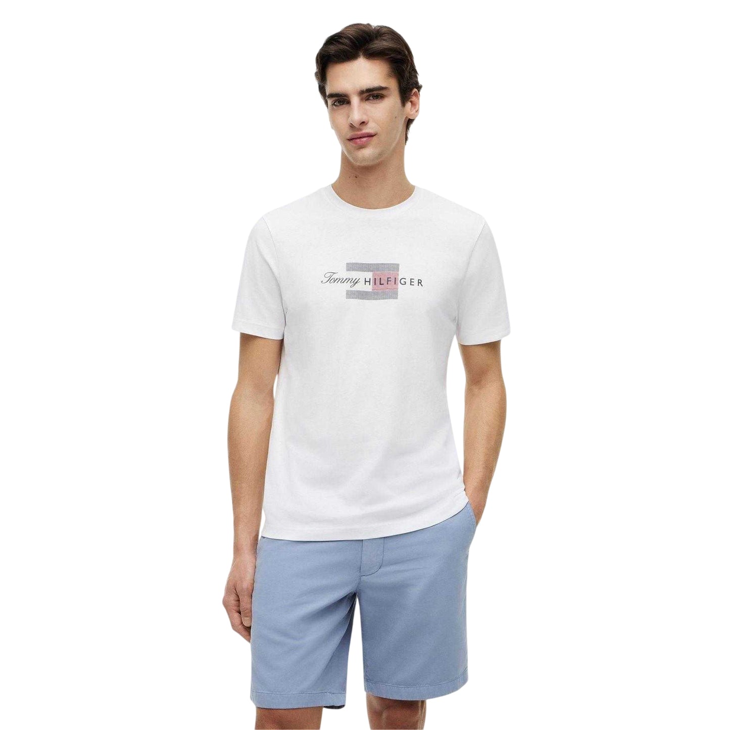 White - Pack Shot - Tommy Hilfiger Mens Script Logo T-Shirt