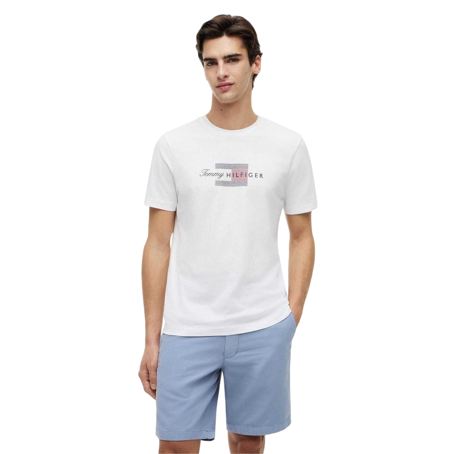 White - Pack Shot - Tommy Hilfiger Mens Script Logo T-Shirt