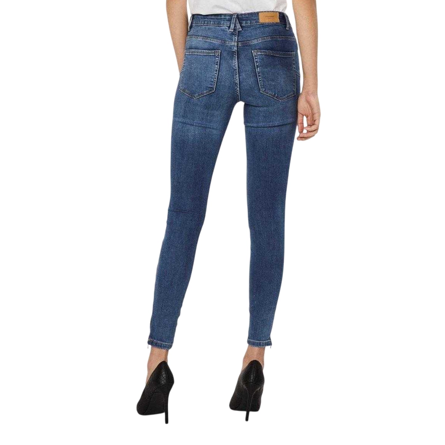 Mid Blue - Back - Vero Moda Womens-Ladies Tilde Zip-Off Skinny Jeans
