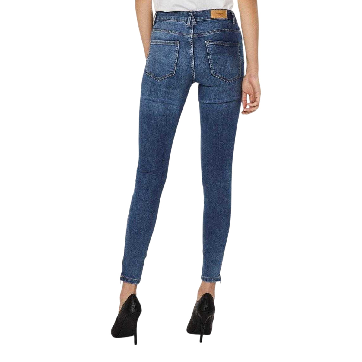 Mid Blue - Back - Vero Moda Womens-Ladies Tilde Zip-Off Skinny Jeans