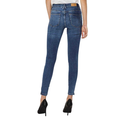 Mid Blue - Back - Vero Moda Womens-Ladies Tilde Zip-Off Skinny Jeans