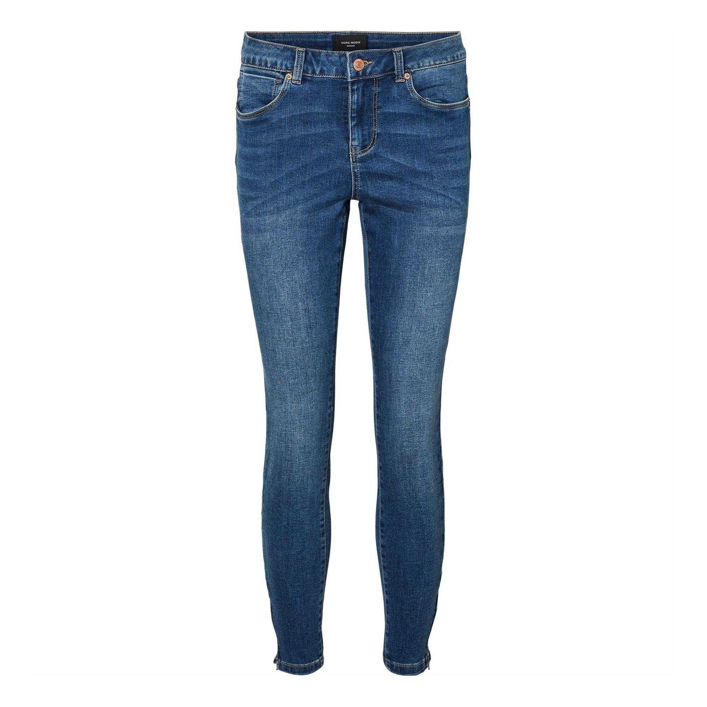 Mid Blue - Front - Vero Moda Womens-Ladies Tilde Zip-Off Skinny Jeans