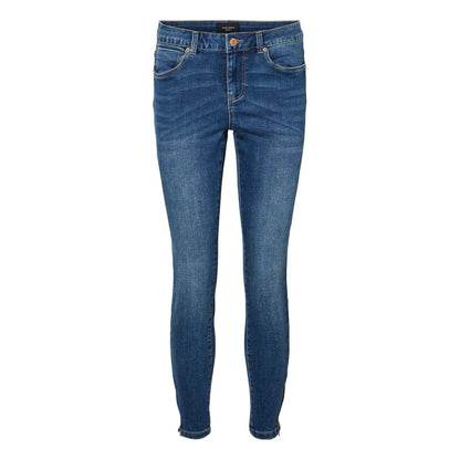 Mid Blue - Front - Vero Moda Womens-Ladies Tilde Zip-Off Skinny Jeans