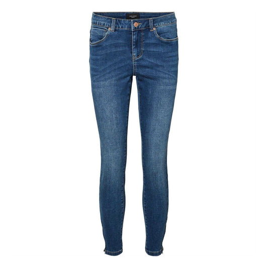 Mid Blue - Front - Vero Moda Womens-Ladies Tilde Zip-Off Skinny Jeans
