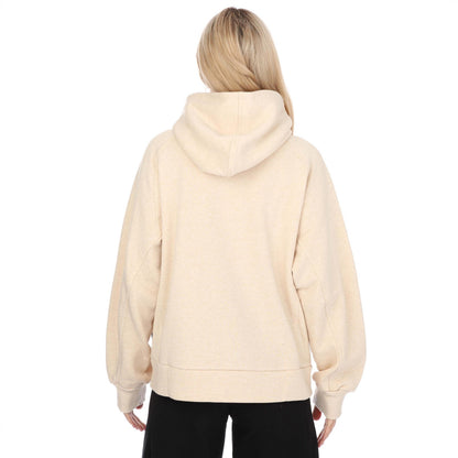 Beige - Back - Adidas Womens-Ladies Studio Lounge Fleece Full Zip Hoodie