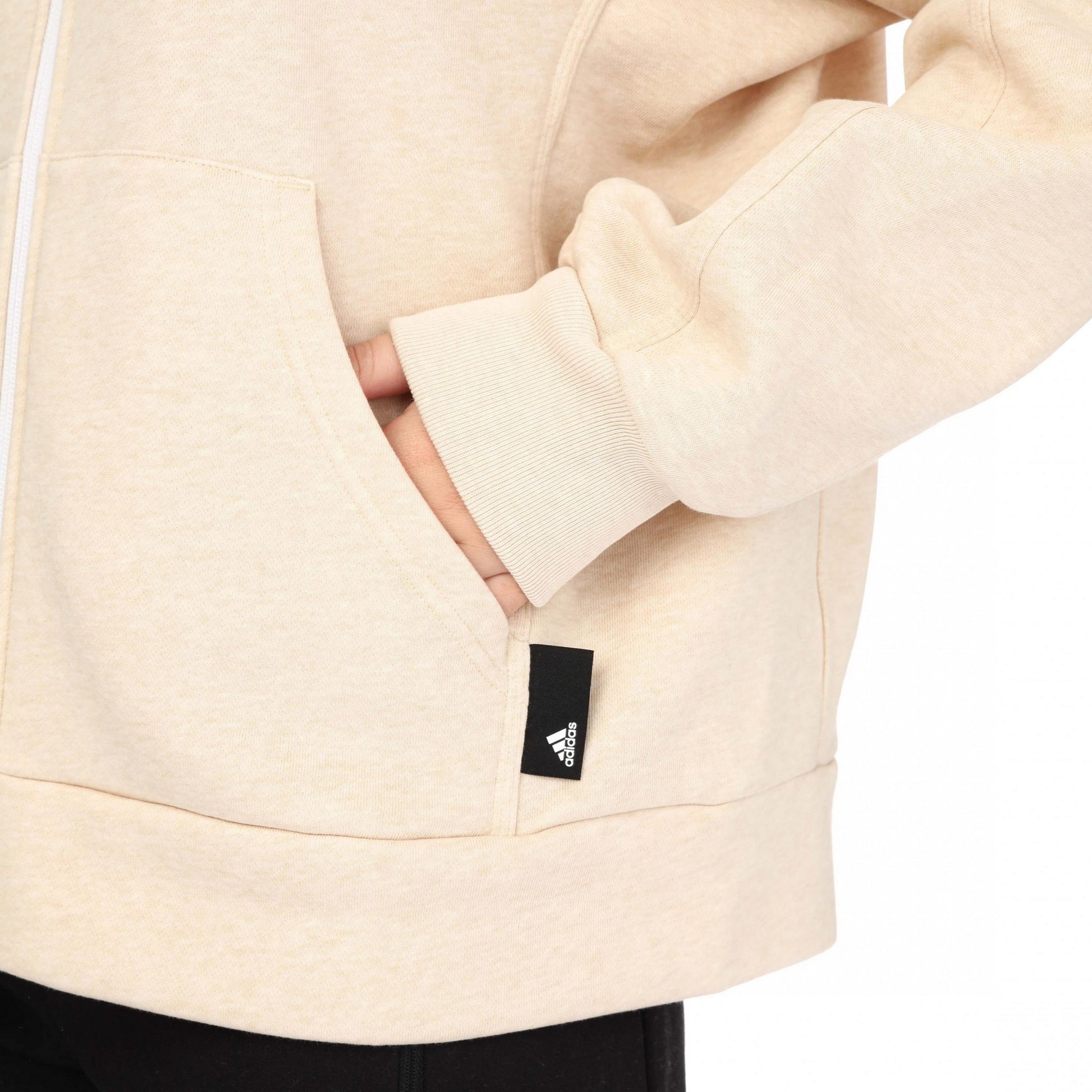 Beige - Side - Adidas Womens-Ladies Studio Lounge Fleece Full Zip Hoodie