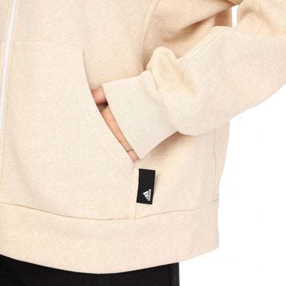 Beige - Side - Adidas Womens-Ladies Studio Lounge Fleece Full Zip Hoodie