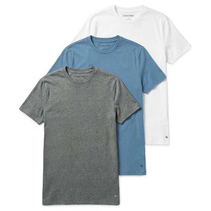 White-Blue-Grey - Front - Calvin Klein Mens Plain T-Shirt (Pack of 3)