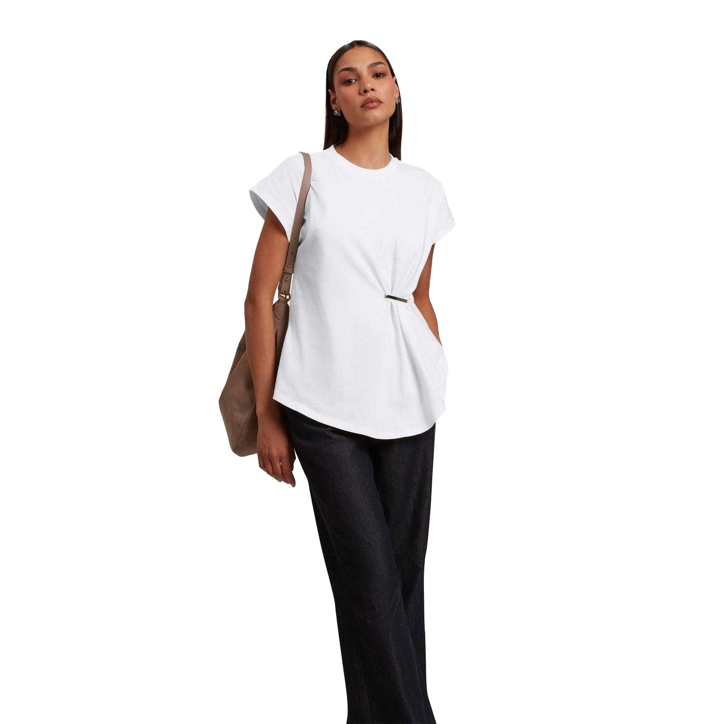 White - Lifestyle - Ted Baker Womens-Ladies Waist Metal Trim T-Shirt