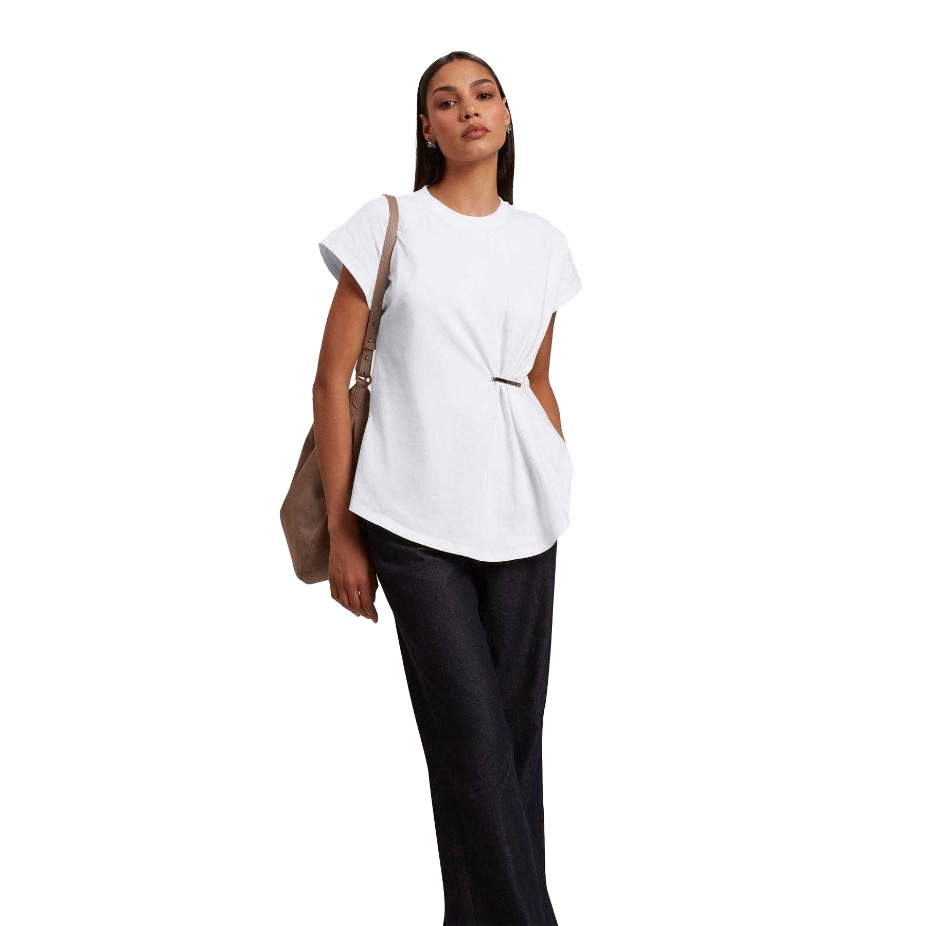 White - Lifestyle - Ted Baker Womens-Ladies Waist Metal Trim T-Shirt