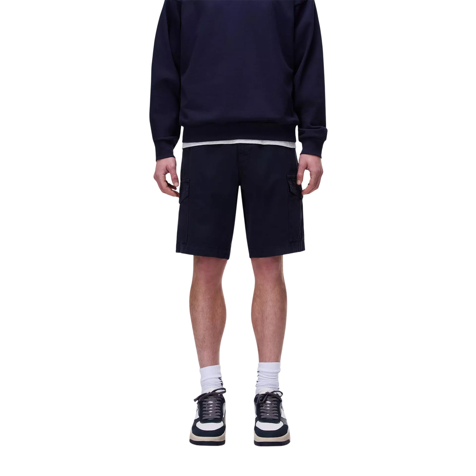 Marine Blue - Side - Napapijri Mens Deline Cotton Blend Cargo Shorts