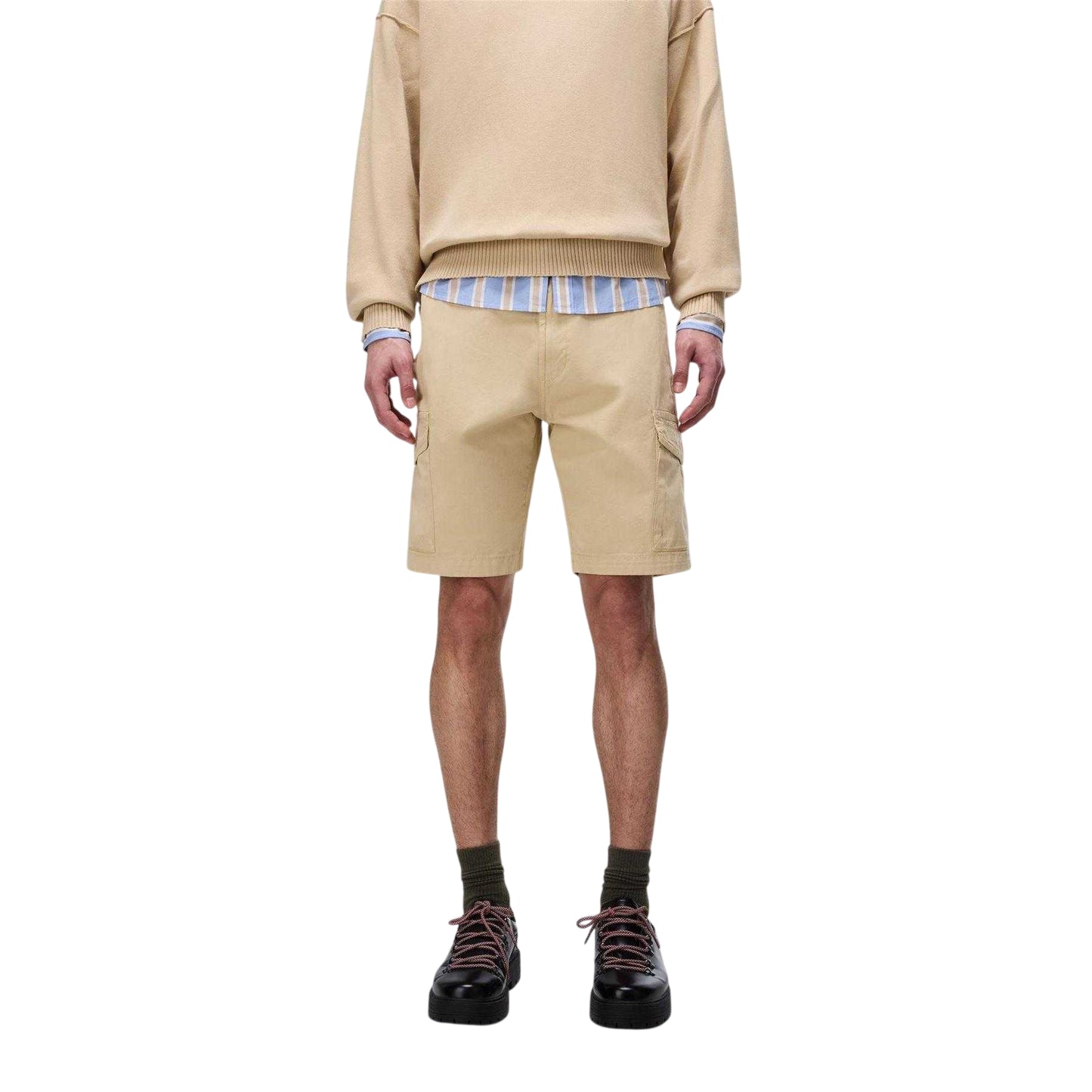 Beige - Side - Napapijri Mens Deline Cotton Blend Cargo Shorts