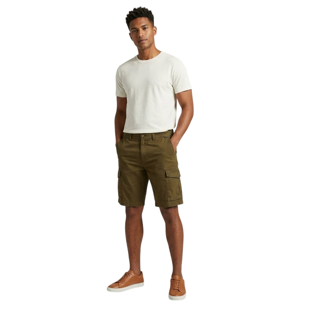 Green - Side - Napapijri Mens Deline Cotton Blend Cargo Shorts