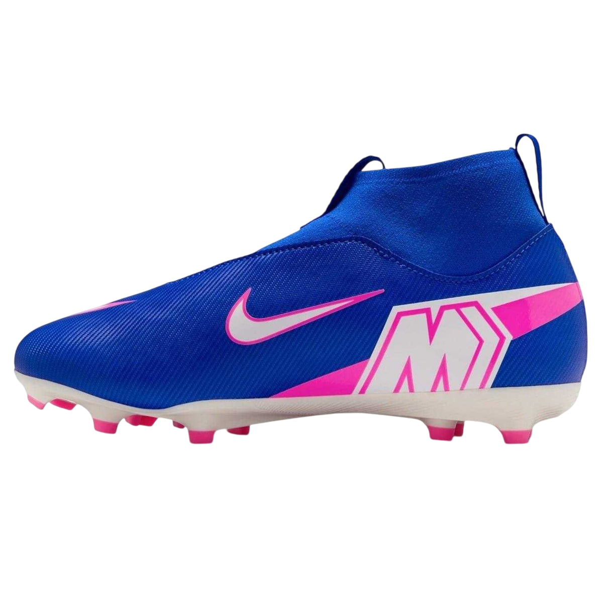 Blue-White-Pink - Side - Nike Childrens-Kids Zoom Mercurial Superfly 10 Academy Firm Ground Football Boots