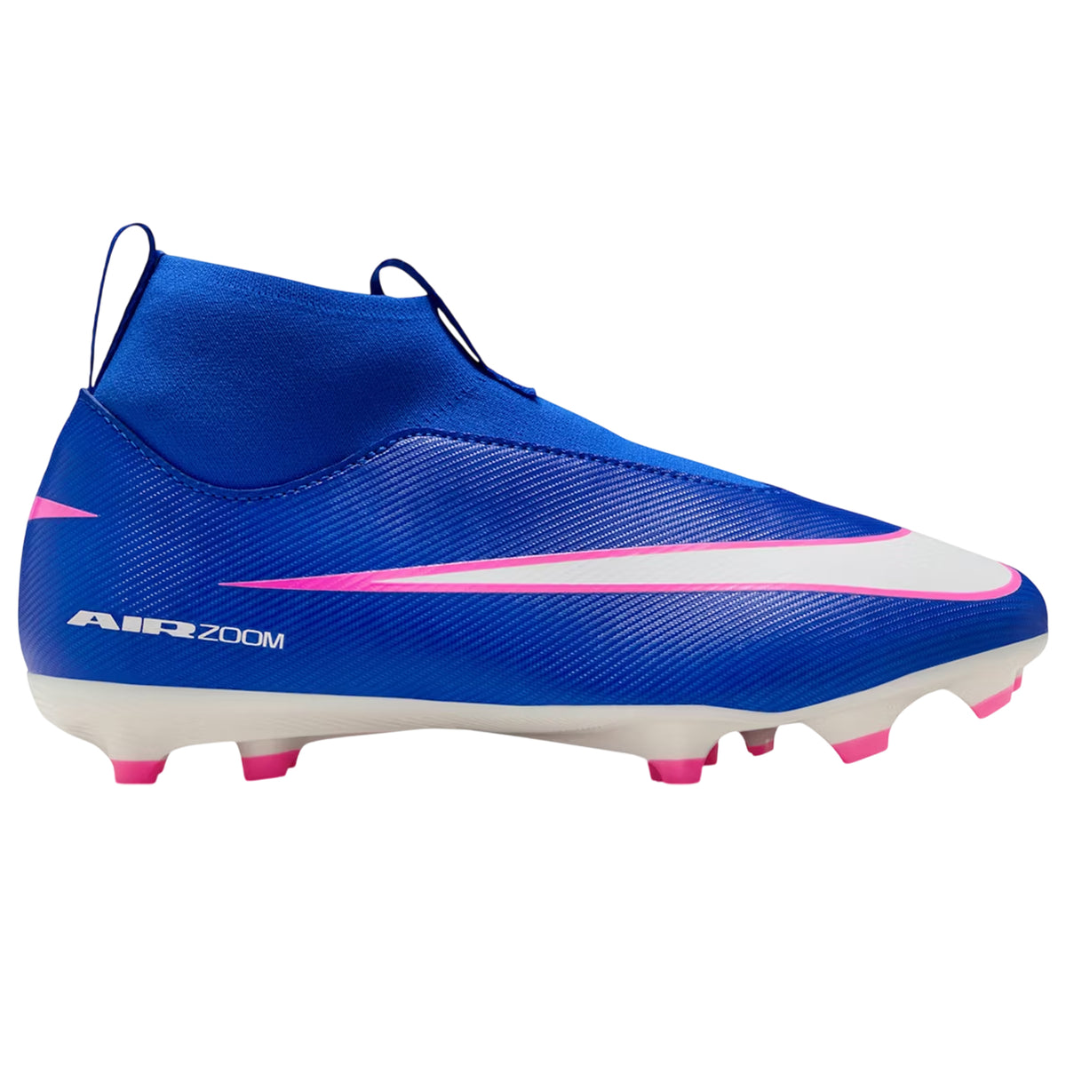 Blue-White-Pink - Front - Nike Childrens-Kids Zoom Mercurial Superfly 10 Academy Firm Ground Football Boots