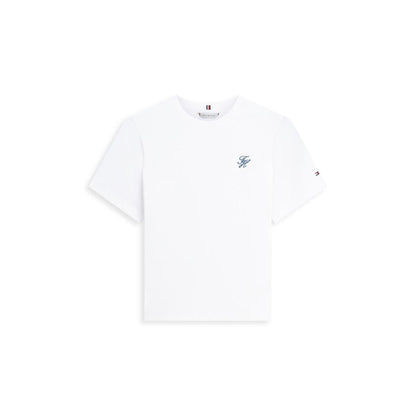 Ecru - Front - Tommy Hilfiger Womens-Ladies Script Logo T-Shirt