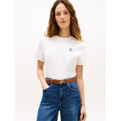 Ecru - Back - Tommy Hilfiger Womens-Ladies Script Logo T-Shirt