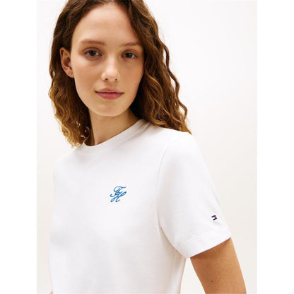 Ecru - Side - Tommy Hilfiger Womens-Ladies Script Logo T-Shirt