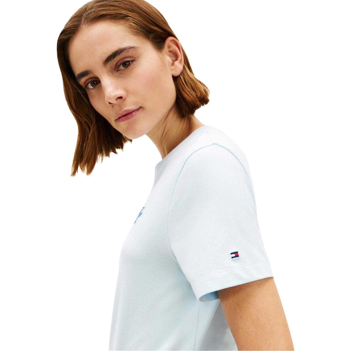 Blue - Side - Tommy Hilfiger Womens-Ladies Script Logo T-Shirt