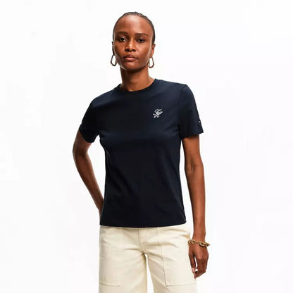 Navy - Side - Tommy Hilfiger Womens-Ladies Script Logo T-Shirt