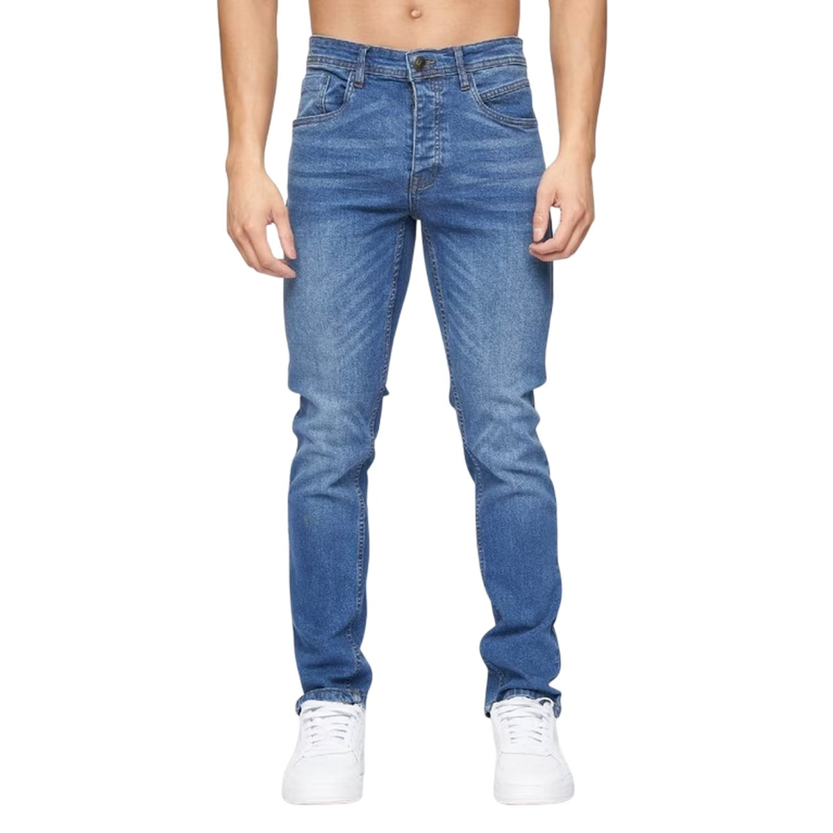 Stone Wash - Front - Crosshatch Mens Plain Slim Jeans