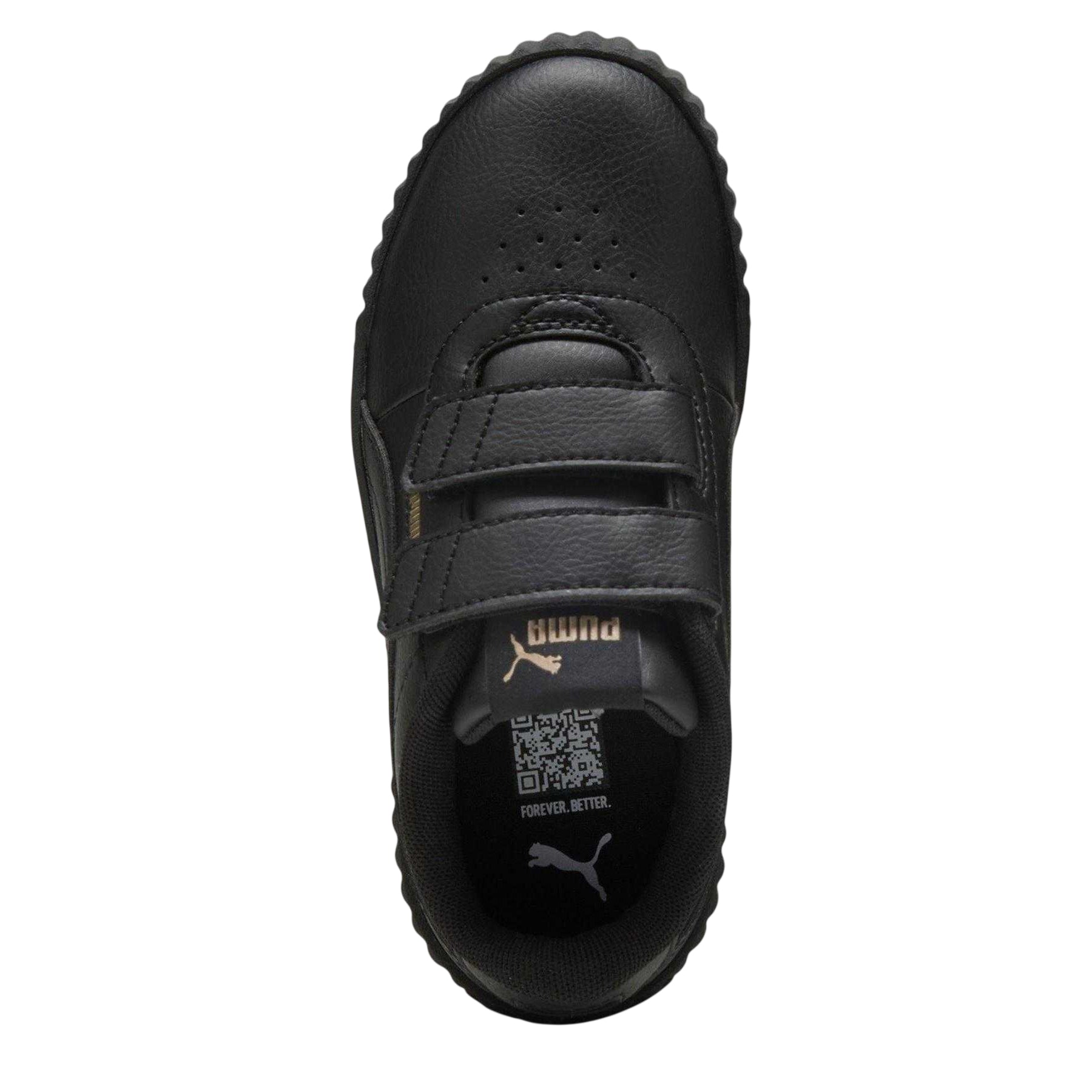 Black-Gold - Side - Puma Childrens-Kids Carina 3.0 Logo Leather Court Trainers