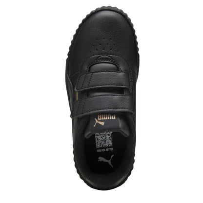 Black-Gold - Side - Puma Childrens-Kids Carina 3.0 Logo Leather Court Trainers