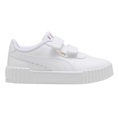 White-Gold - Front - Puma Childrens-Kids Carina 3.0 Logo Leather Court Trainers