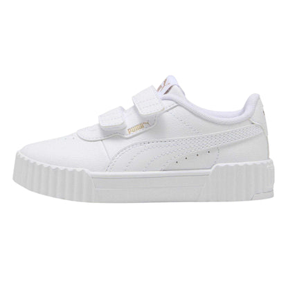 White-Gold - Back - Puma Childrens-Kids Carina 3.0 Logo Leather Court Trainers