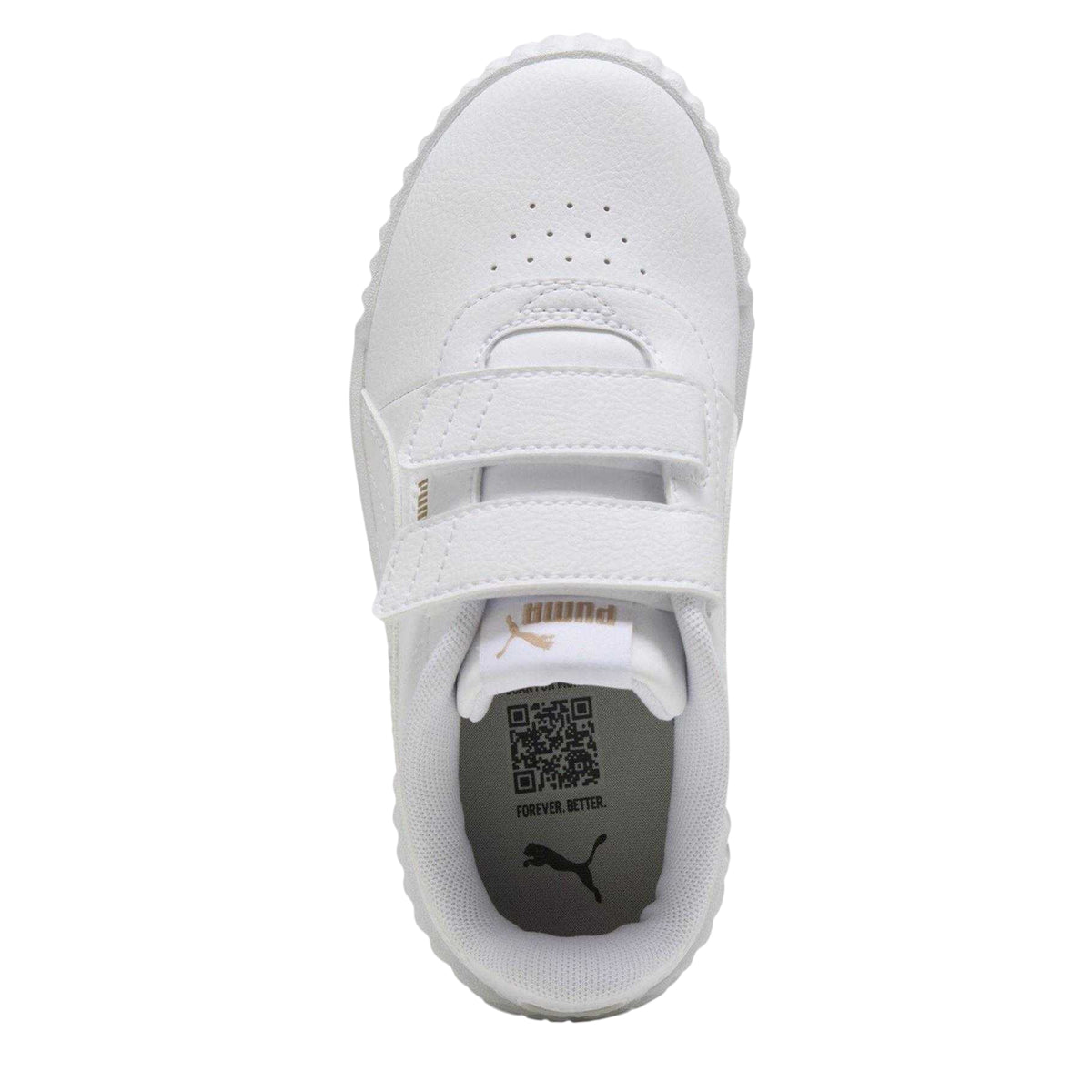 White-Gold - Side - Puma Childrens-Kids Carina 3.0 Logo Leather Court Trainers