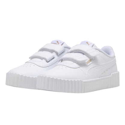 White-Gold - Lifestyle - Puma Childrens-Kids Carina 3.0 Logo Leather Court Trainers