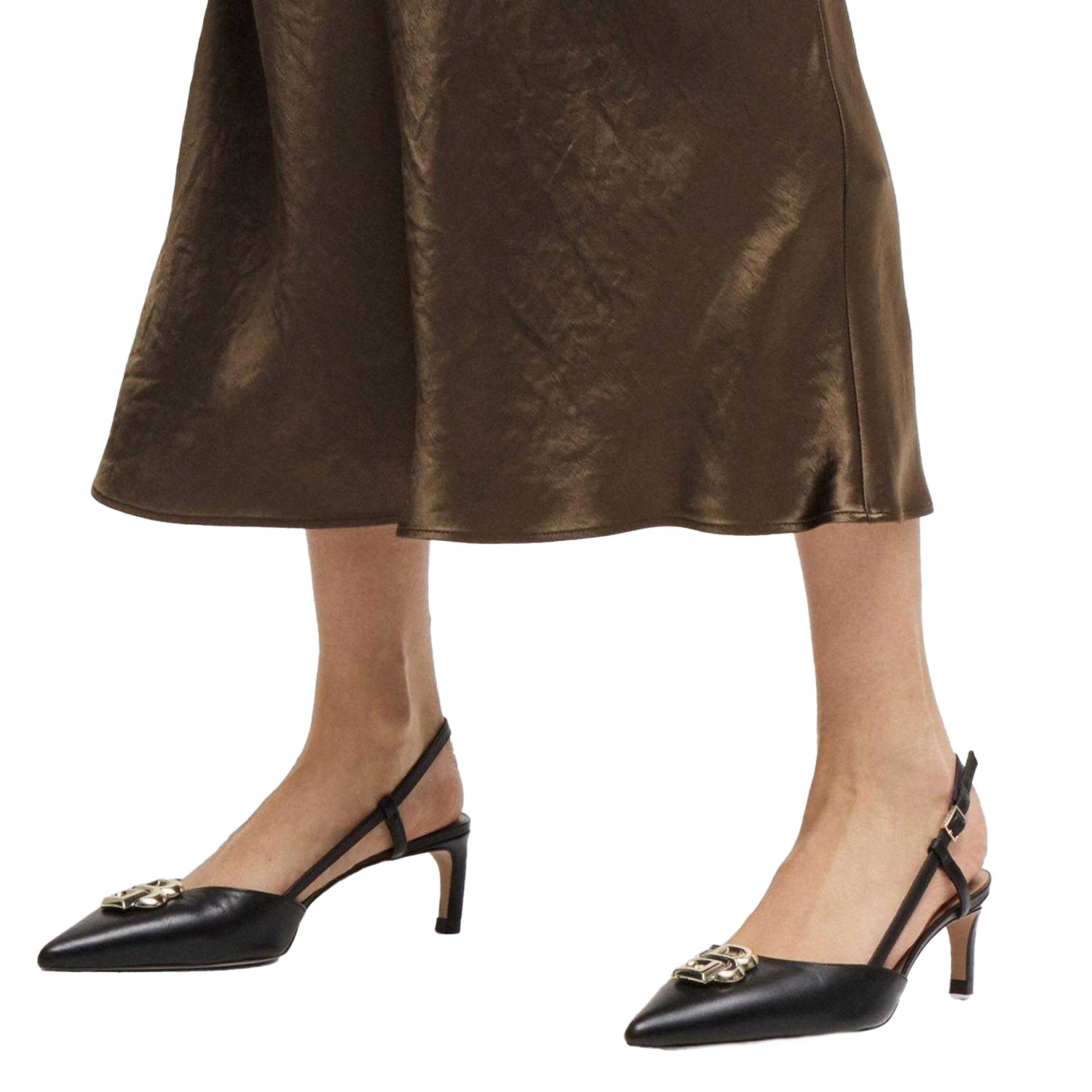 Brown - Side - Boss Womens-Ladies Vesatie Satin Midi Skirt