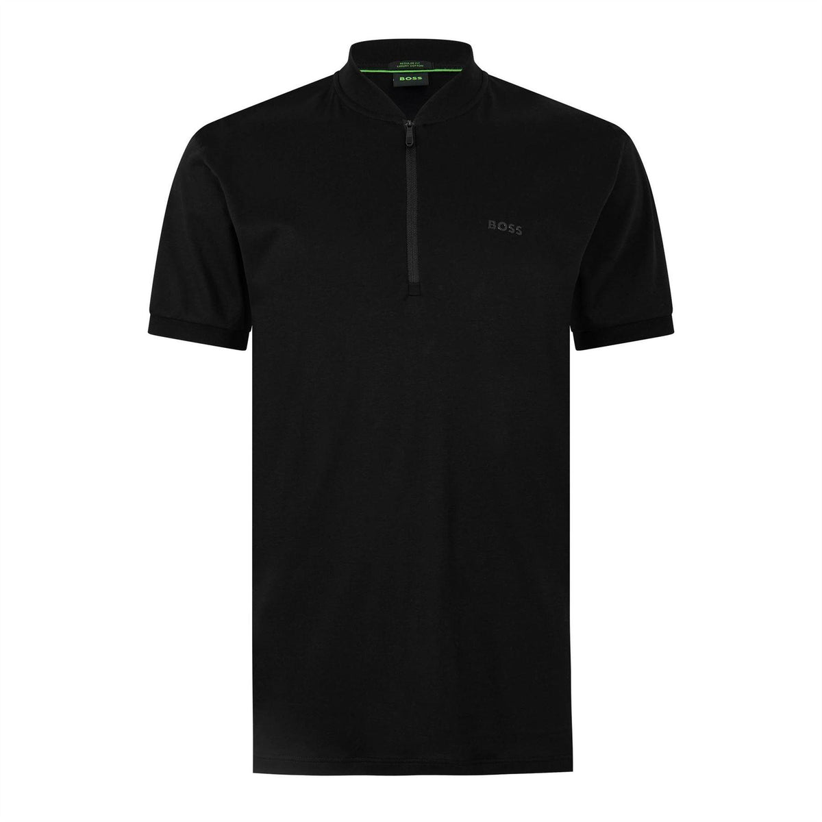 Black - Front - Boss Mens Pl Unity Pariq Quarter Zip Regular Polo Shirt