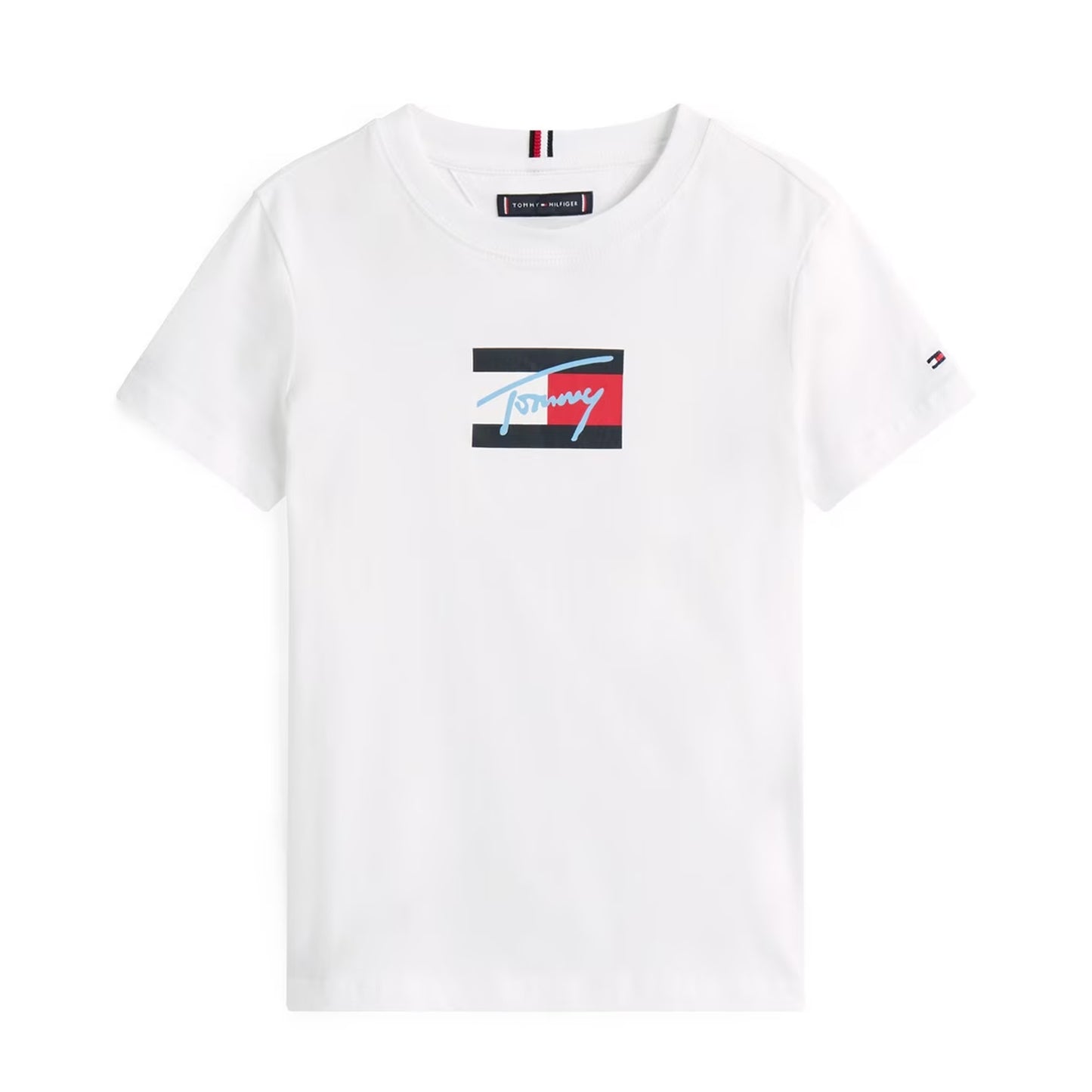 White - Front - Tommy Hilfiger Childrens-Kids Script Logo T-Shirt