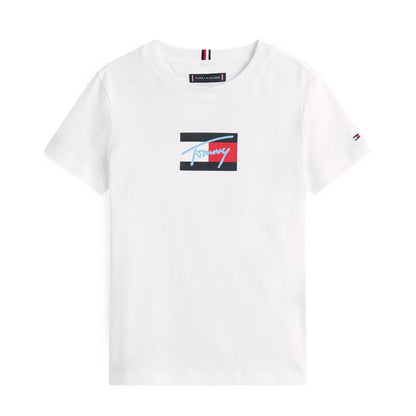 White - Front - Tommy Hilfiger Childrens-Kids Script Logo T-Shirt
