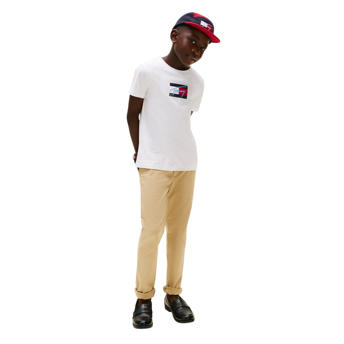White - Side - Tommy Hilfiger Childrens-Kids Script Logo T-Shirt
