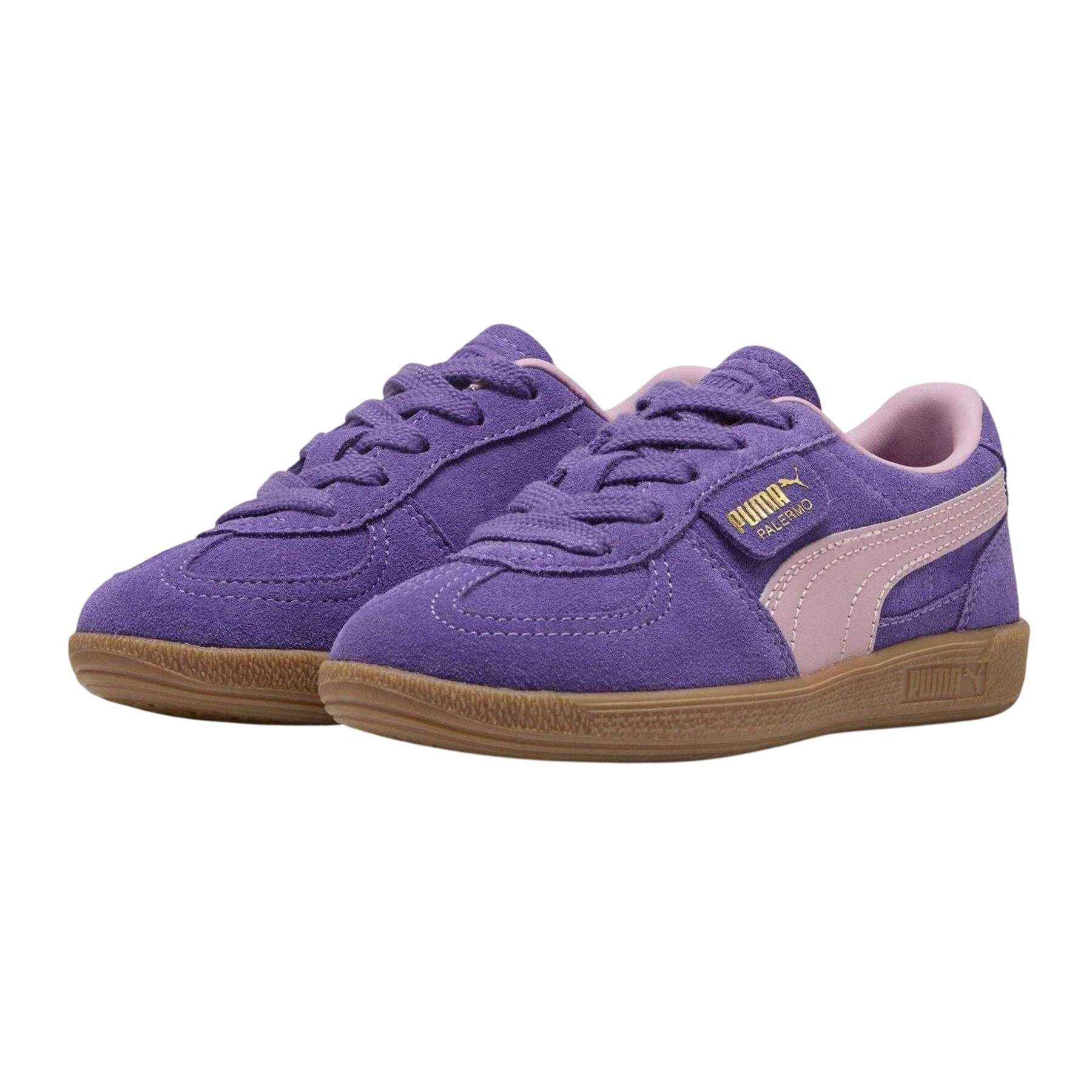 Purple - Close up - Puma Childrens-Kids Palermo Classic Leather Trainers