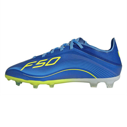 Blue-Yellow - Side - Adidas Childrens-Kids F50 Elite Firm Ground Football Boots
