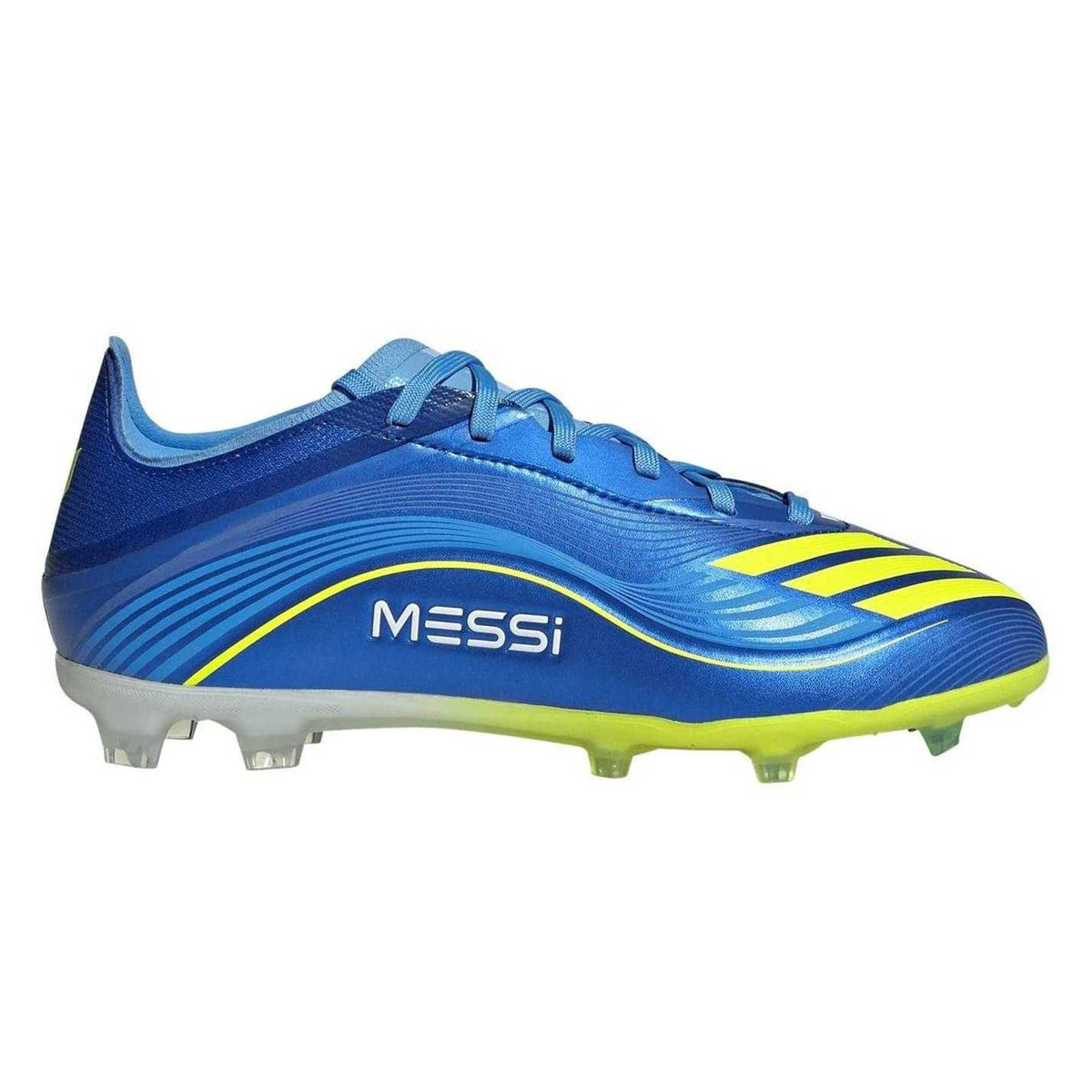 Blue-Yellow - Front - Adidas Childrens-Kids F50 Elite Firm Ground Football Boots