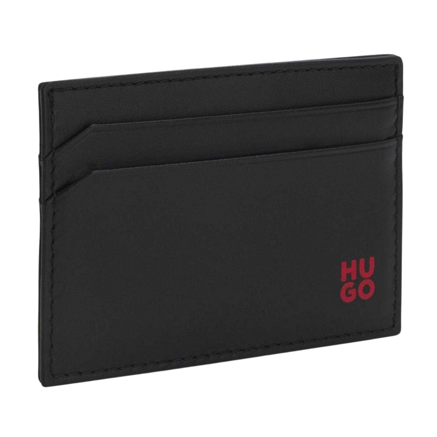 Black - Side - Hugo Red Logo Leather Card Holder