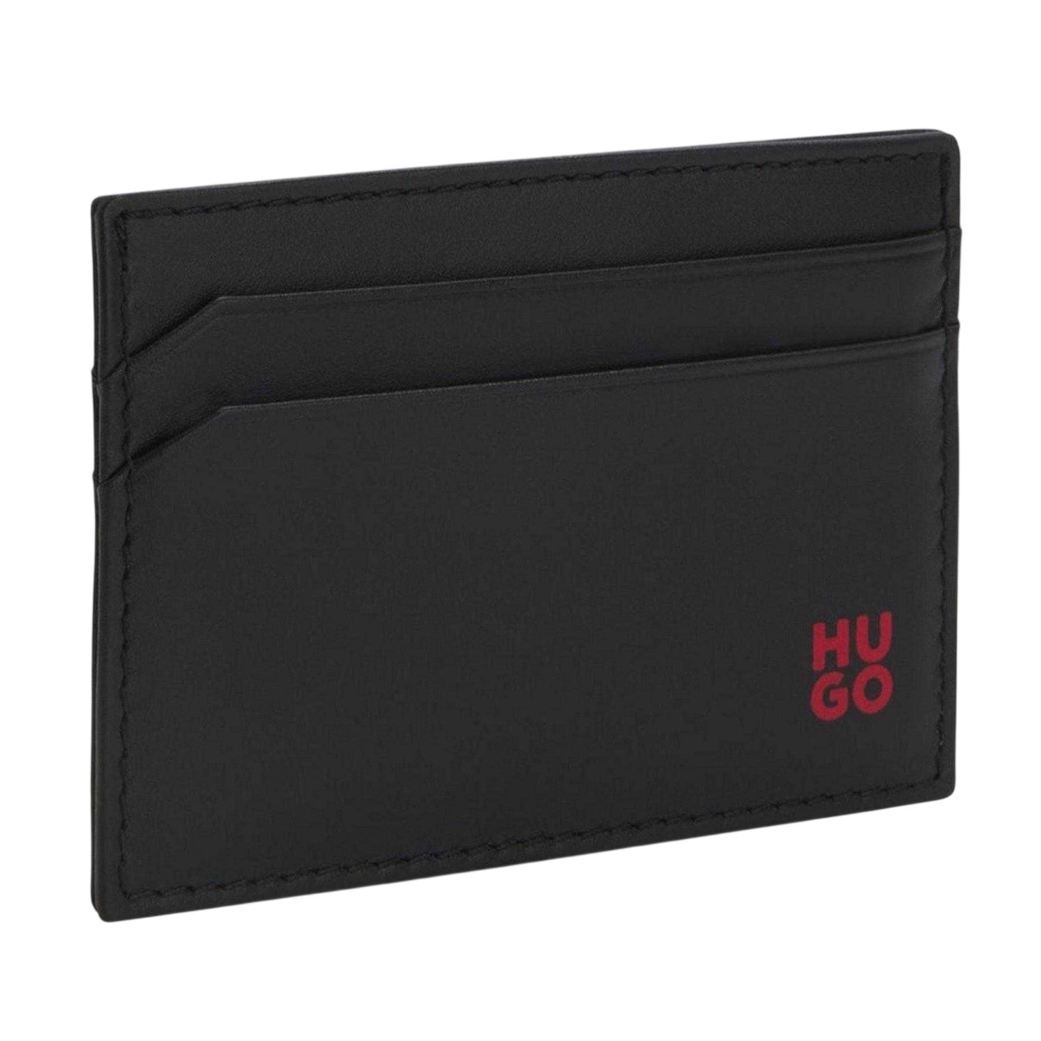 Black - Side - Hugo Red Logo Leather Card Holder