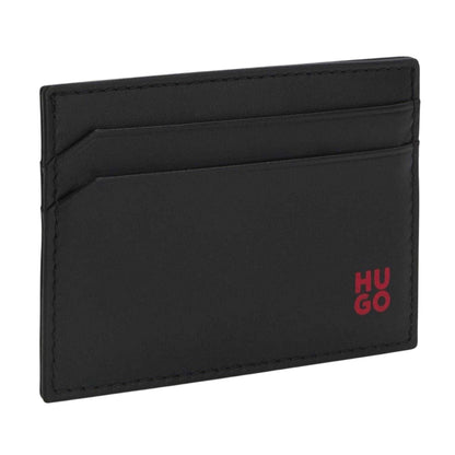 Black - Side - Hugo Red Logo Leather Card Holder