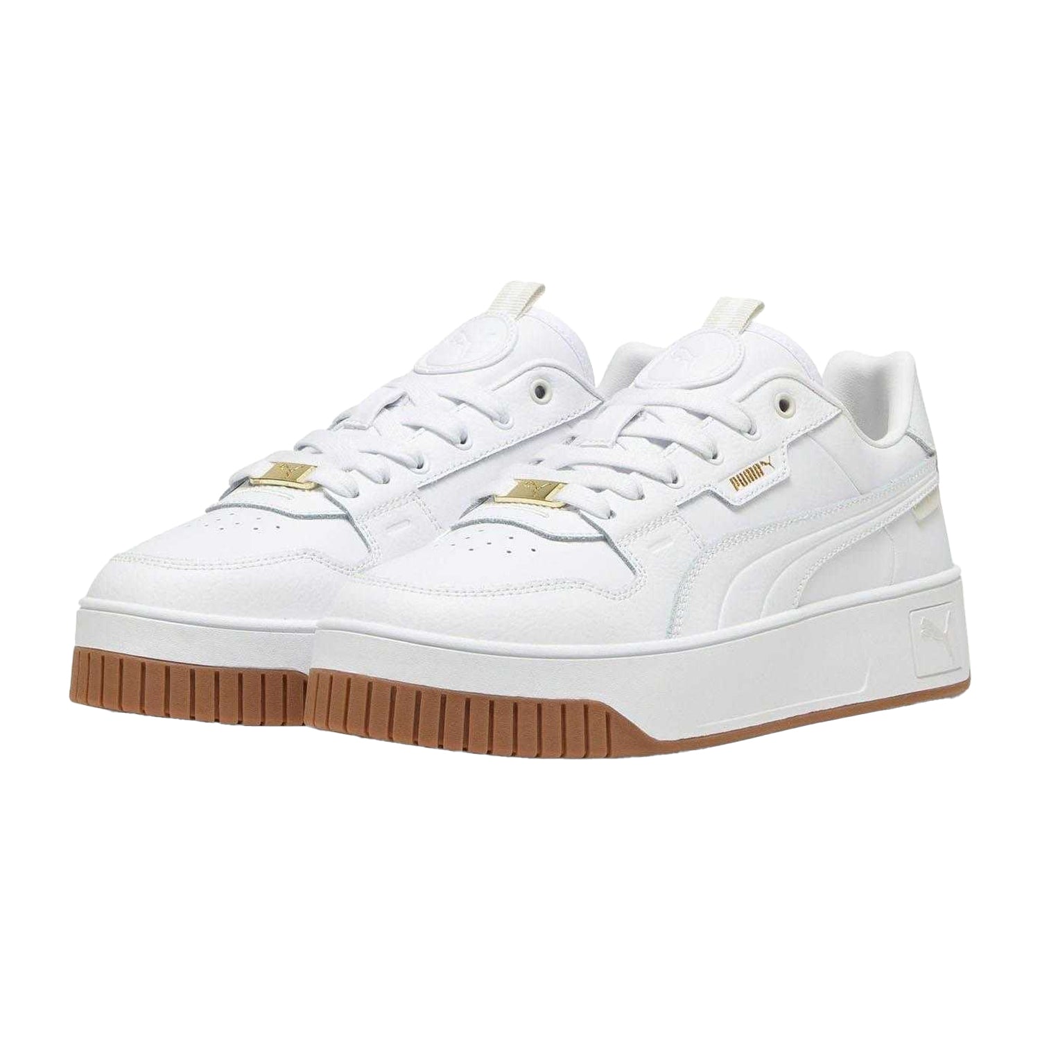 White-Gold - Pack Shot - Puma Unisex Adult Carina Street Lux Leather Trainers