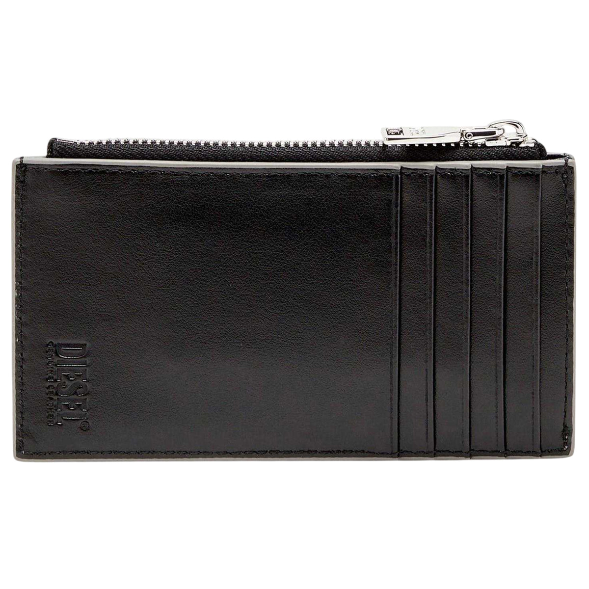 Silver - Back - Diesel Metal Logo Leather Card Holder