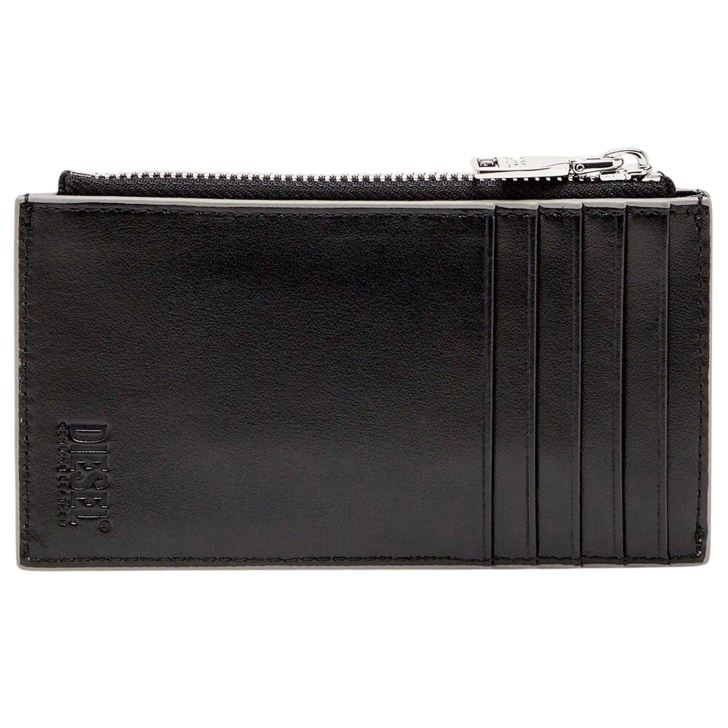 Silver - Back - Diesel Metal Logo Leather Card Holder
